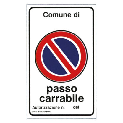 CARTELLO 'PASSO CARRABILE' cm 60 x 40